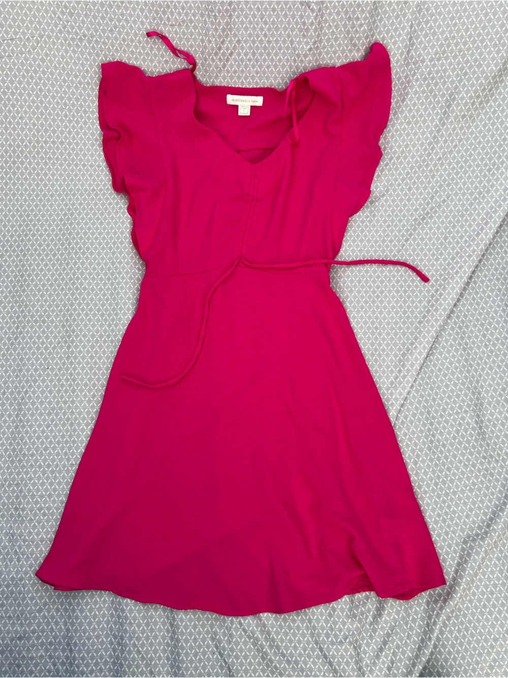 Monteau Hot Pink V-Neck Tie Waist Dress